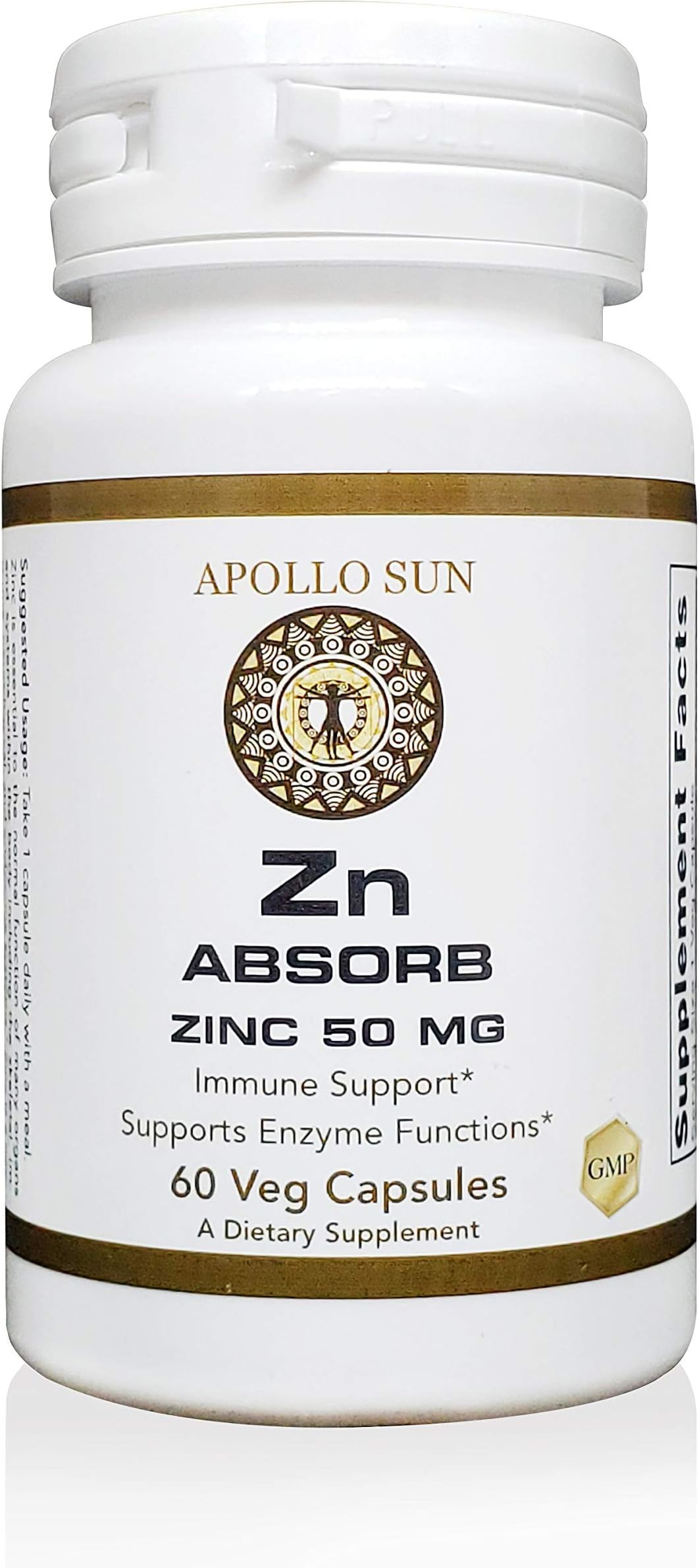 Zinc Picolinate 50mg by APOLLO SUN ~ Vegan Zinc Supplements for Adults Supports Immune Health ~ Non-GMO Dietary Supplement (60 Vegan Capsules)