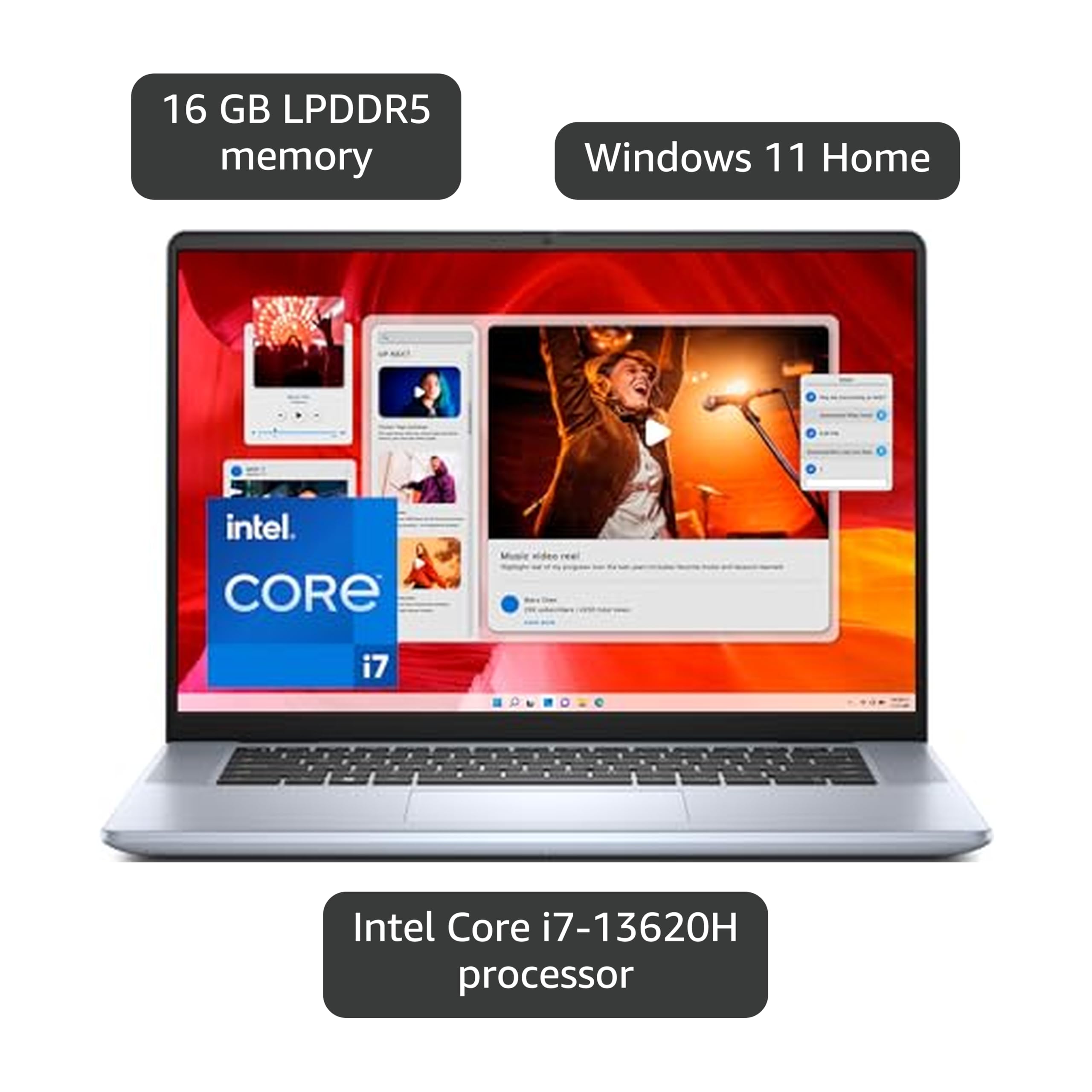 Dell Inspiron 16 Plus 7640 Laptop - 16.0-inch 16:10 2.5K Display, Intel Core i7-13620H Processor, 16GB LPDDR5 RAM, 1TB SSD, Intel UHD Graphics, Windows 11 Home, Onsite & Migrate Service - Ice Blue