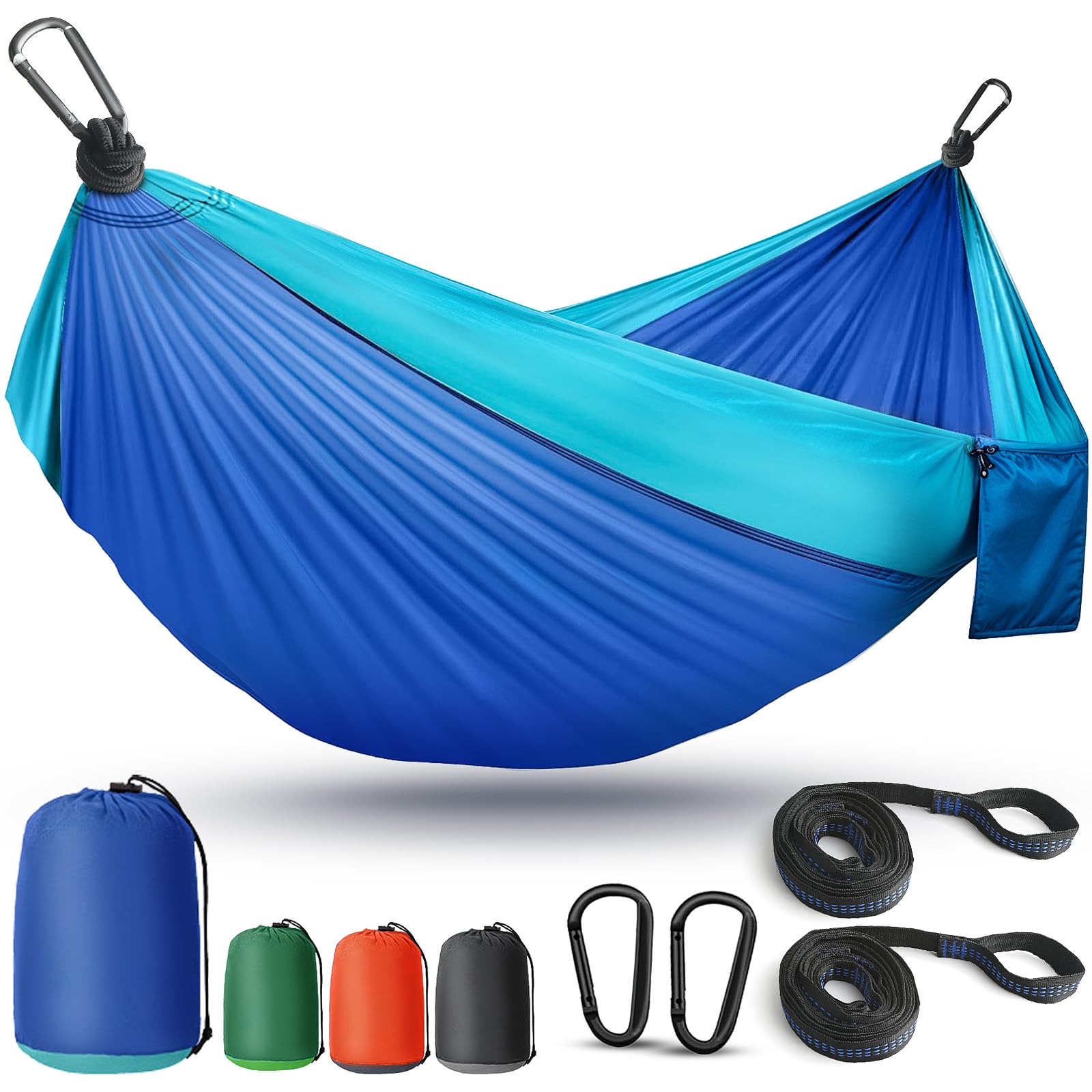 Photo 1 of Camping Hammock Lightweight, Portable Hammocks Parachute Hammock with Two Tree Straps, Single or Double Travel Swing Nylon Camp Hammocks, Outdoor Essentials for Beach Backpacking Hiking, Blue
