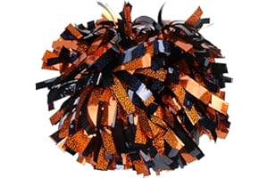 ICOBUTY ICOCHEER Cheerleading Pom Poms Metalic Holographic Cheerleader with Baton Handle 6 inch 1 Pair 2 Pieces (Orange/Navy Blue)