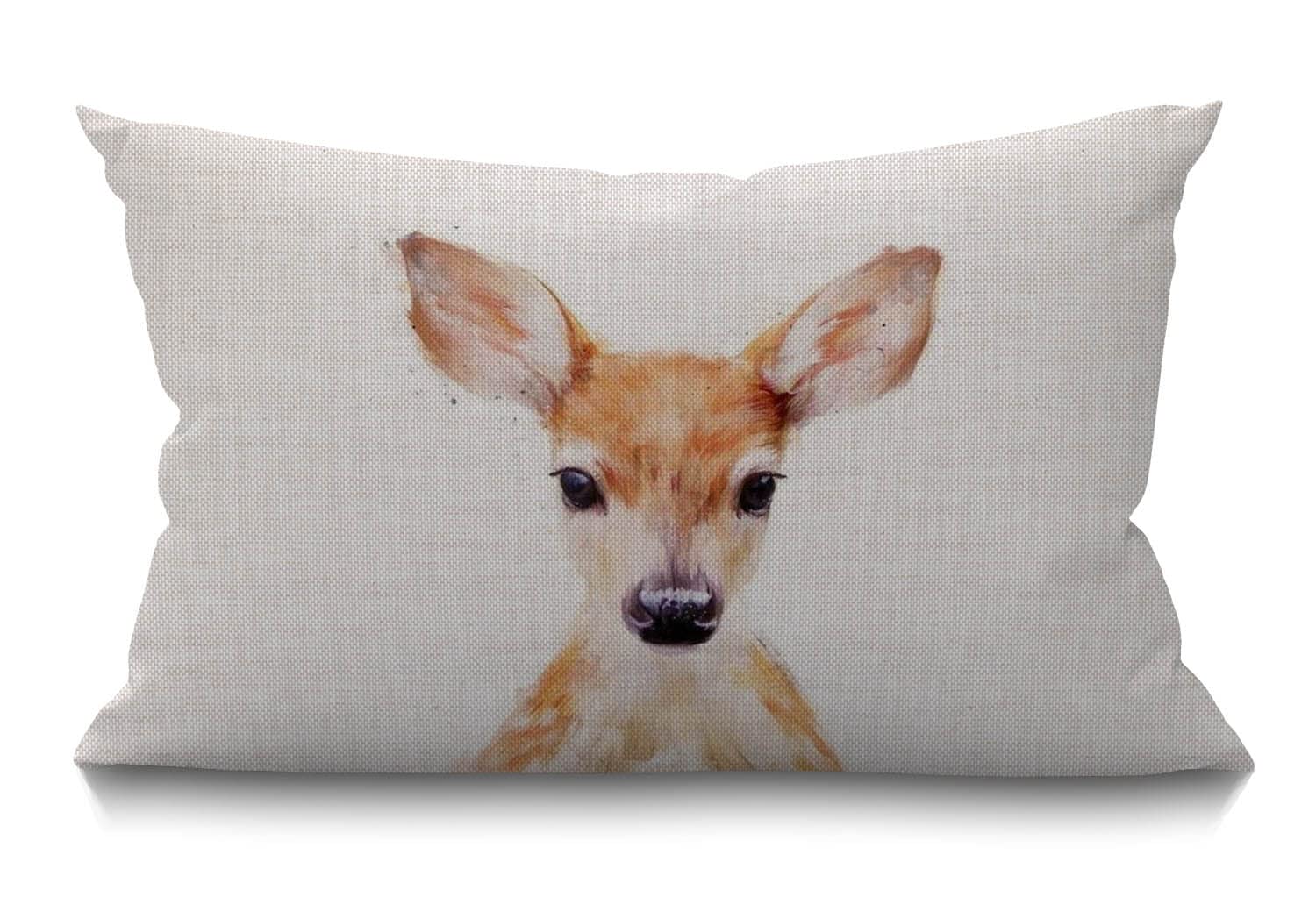 BGBDEIA Cute Deer Art Little Animal Brown Cotton Linen Lumbar Waist Cushion Cover Pillow Case Home Office Decorative Rectangle 30 x 50 cm 12 X 20 Inches