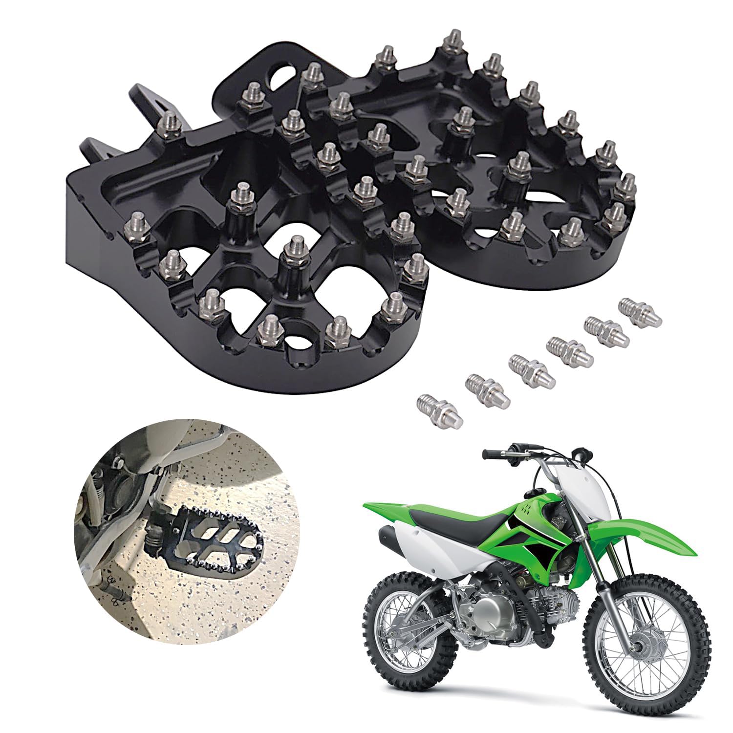 Photo 1 of AnXin Dirt Bike Foot Pegs Motorcycle Footpegs Foot Pedals Rests CNC for KLX 110 KLX110 2002-2023 KLX110L 2010-2023 KX60 1998-2003 Pit Bike Black