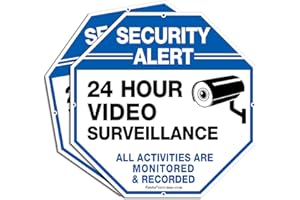 2-Pack Video Surveillance Signs, 10 x 10 Rust Free .040 Aluminum Security Warning Reflective Metal Signs, Indoor or Outdoor U