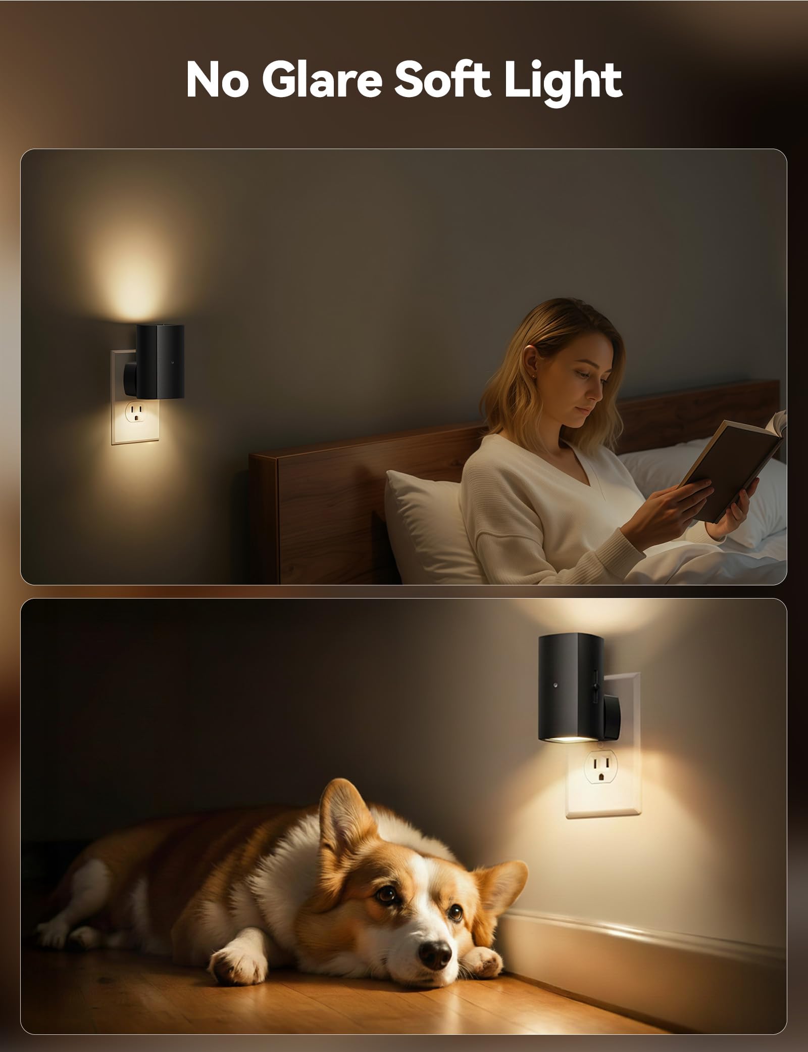 Brightown 2 Pack Night Lights Plug into Wall, Modern Night Light with Rotating Plug, Dusk to Dawn Sensor, 0-100LM Stepless Dimming Aora Night Light for Hallway Bedroom Bathroom, Soft White