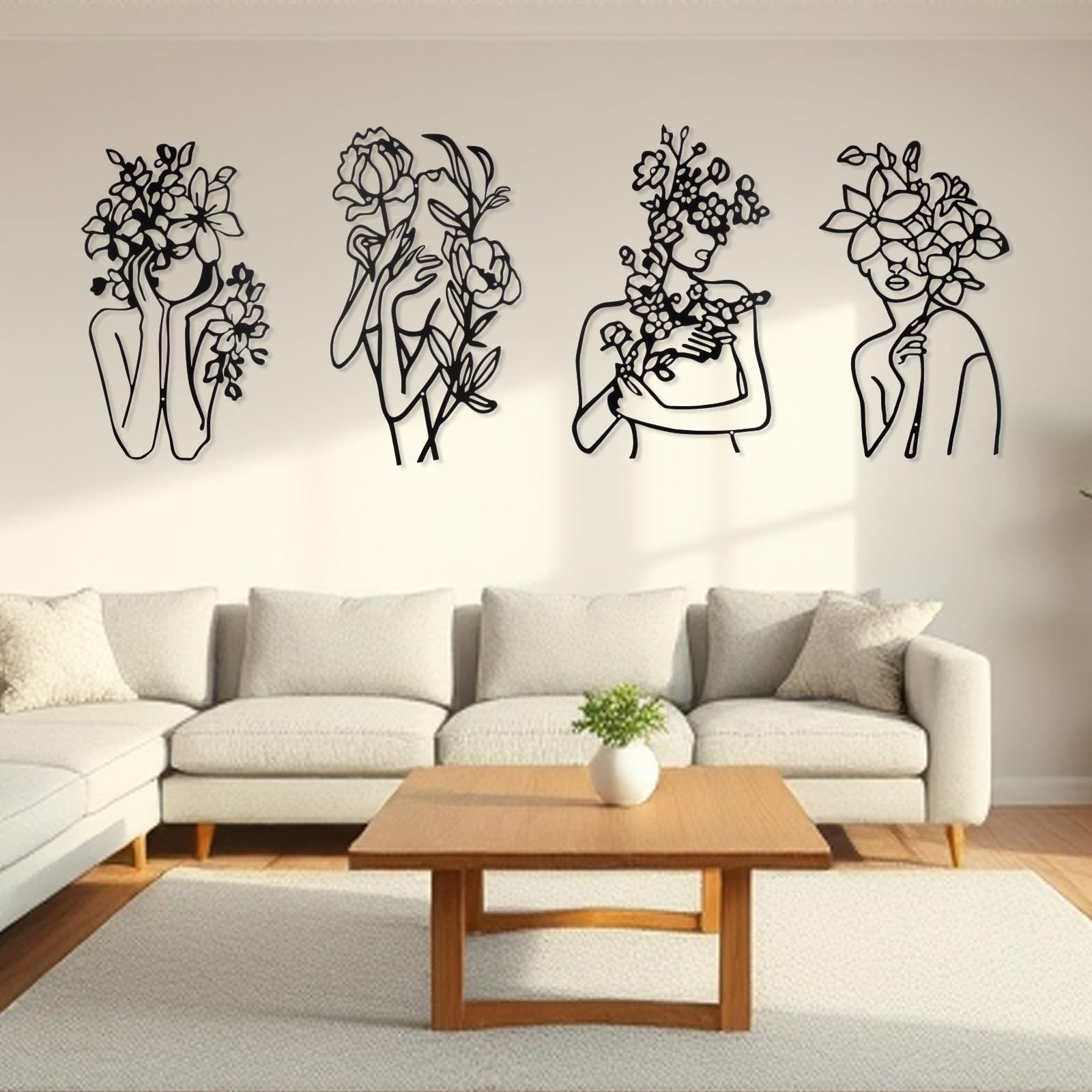Therwen 4 Metal Wall Art Decor Minimalist Abstract Woman Single Line ...