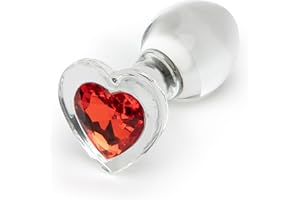 Lovehoney Glass Butt Plug | 3 inch Red Heart Gem Sex Toys for Men & Women | Wearable Girthy Firm Anal Plug | Anal Trainer Pro