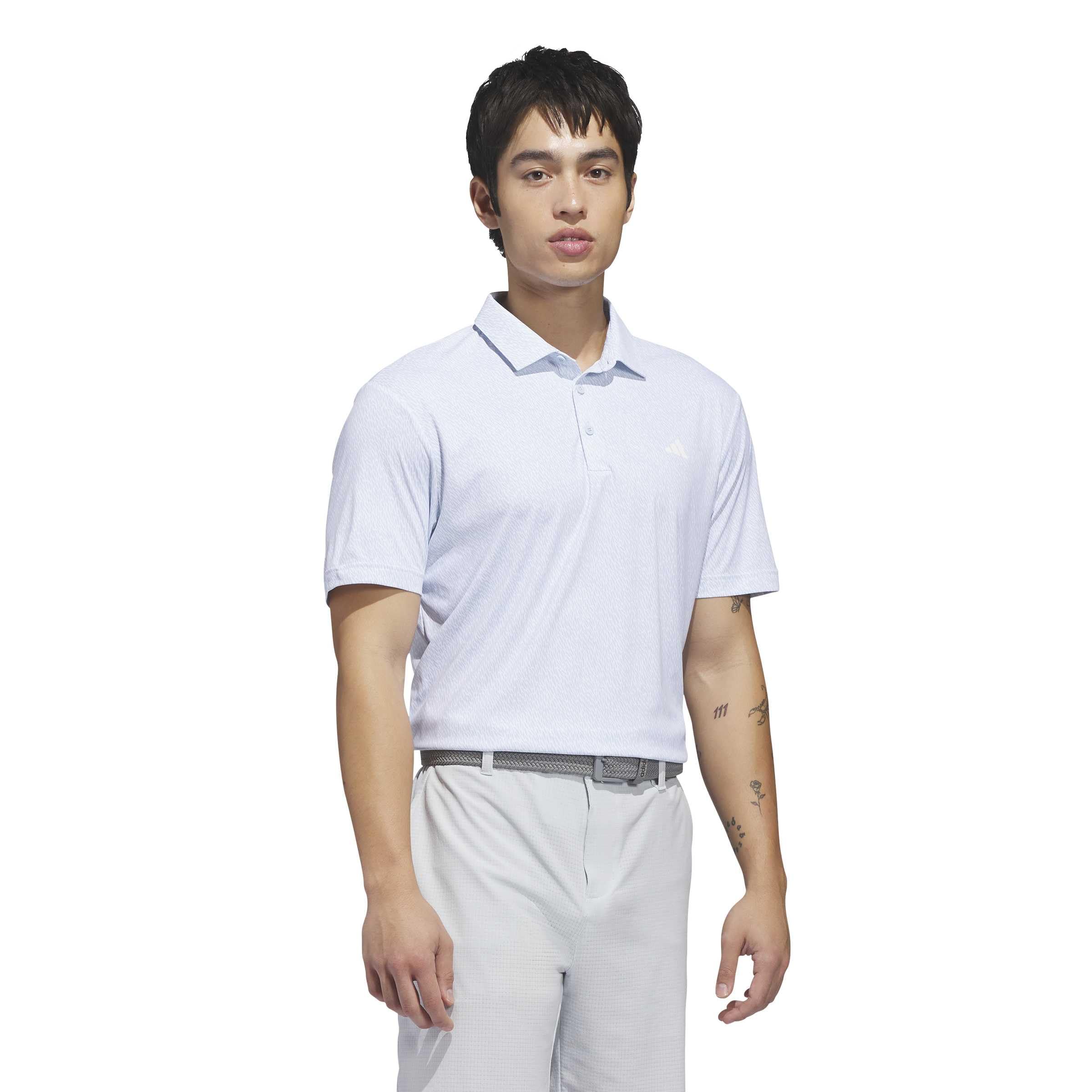adidas Men’s ULTIMATE365 Feather Print Polo Shirt, White/Crystal Sky S26, Small