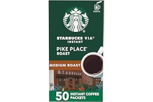 Starbucks VIA Instant Coffee, Medium Roast Coffee, Pike Place Roast, 100% Arabica, Single-Serve, 1 Box (50 Packets)
