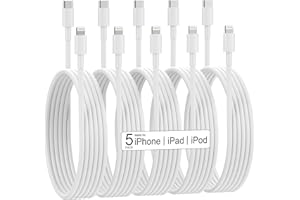 MUXA USB C to Lightning Cable Apple MFi Certified 5 Pack/6 FT iPhone Charger Fast Charging White Flow Silicone Cord for iPhone 14 13 12 11 Pro Max Xr Xs 8