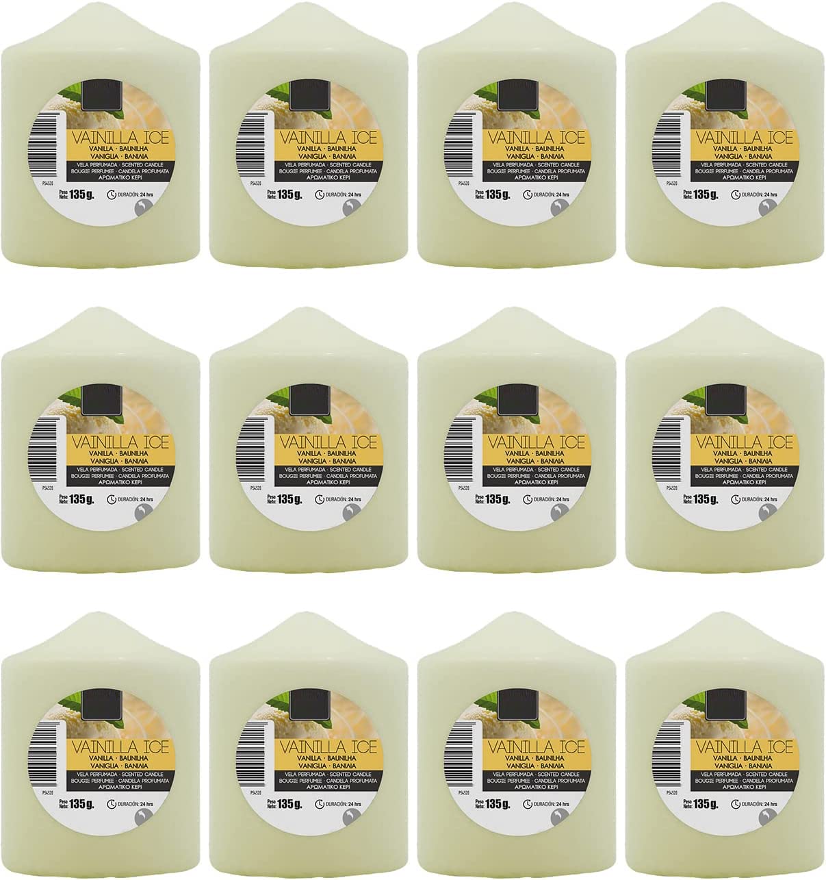 Vainilla Cream Scented Candles XL 2.76 x 2.24 In (70 x 57 mm) - Pack of 12 Units - Aromatic Candles, Long Lasting and Delicate Aroma - 22-24 Hours Duration - Candle Aromatherapy