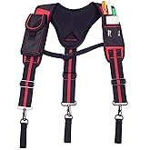 Dr.TOUGH Tool Belt Suspenders for Men Carpenter Tool Belt with Suspenders Padded Tool Belt Suspenders With Magnet Pocket (Red and Black)