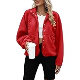 Yanekop Womens Fleece Jacket Fuzzy Long Sleeve Short Winter Coats Button Down Sherpa Jacket Outerwear with Pockets