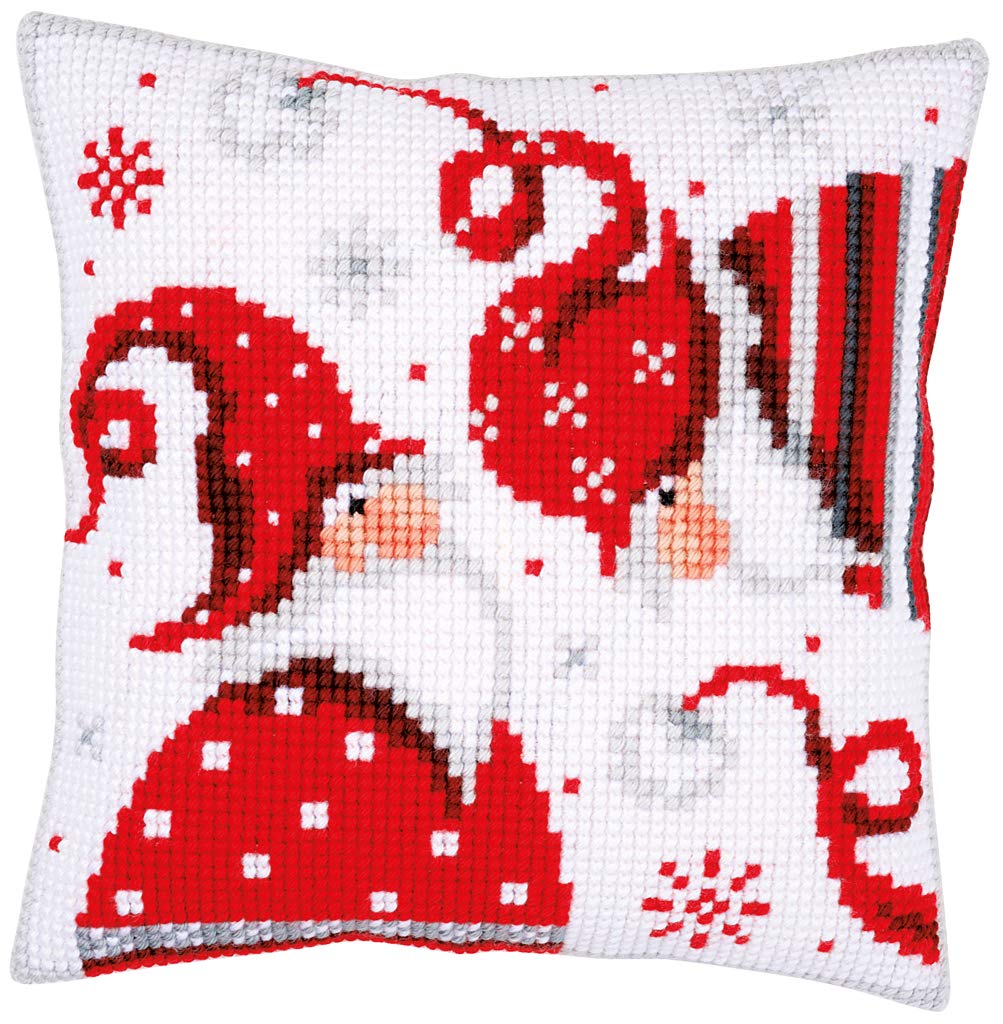 Vervaco Cross Stitch Cushion Garden Gnome – Outlined Cross Stitch Kit Cushion Vorbeze Nice, Cotton, Multicoloured, 40 x 40 x 0.3 cm
