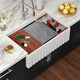 Couoko 33" White Fireclay Farmhouse Sink Workstation | Reversible Apron Front, Single Bowl, Engineered with Sloped Bottom, Glazed Surface Easy Maintaince, Luxury Accessories