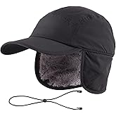 Home Prefer Mens Faux Fur Trapper Hat Waterproof Visor Fleece Lined Winter Baseball Cap Earflaps Hunting Hat for Men
