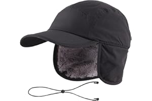 Home Prefer Mens Faux Fur Trapper Hat Waterproof Visor Fleece Lined Winter Baseball Cap Earflaps Hunting Hat for Men