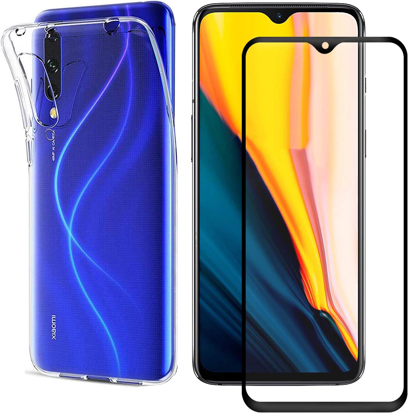 MYLBOO Compatible with for Xiaomi Mi A3 Case Mi CC9e Case Xiaomi Mi A3 Screen Protector,[2 in 1] Transparent Soft TPU Phone Case + 9H Tempered Glass for Xiaomi Mi A3 (Transparent.)