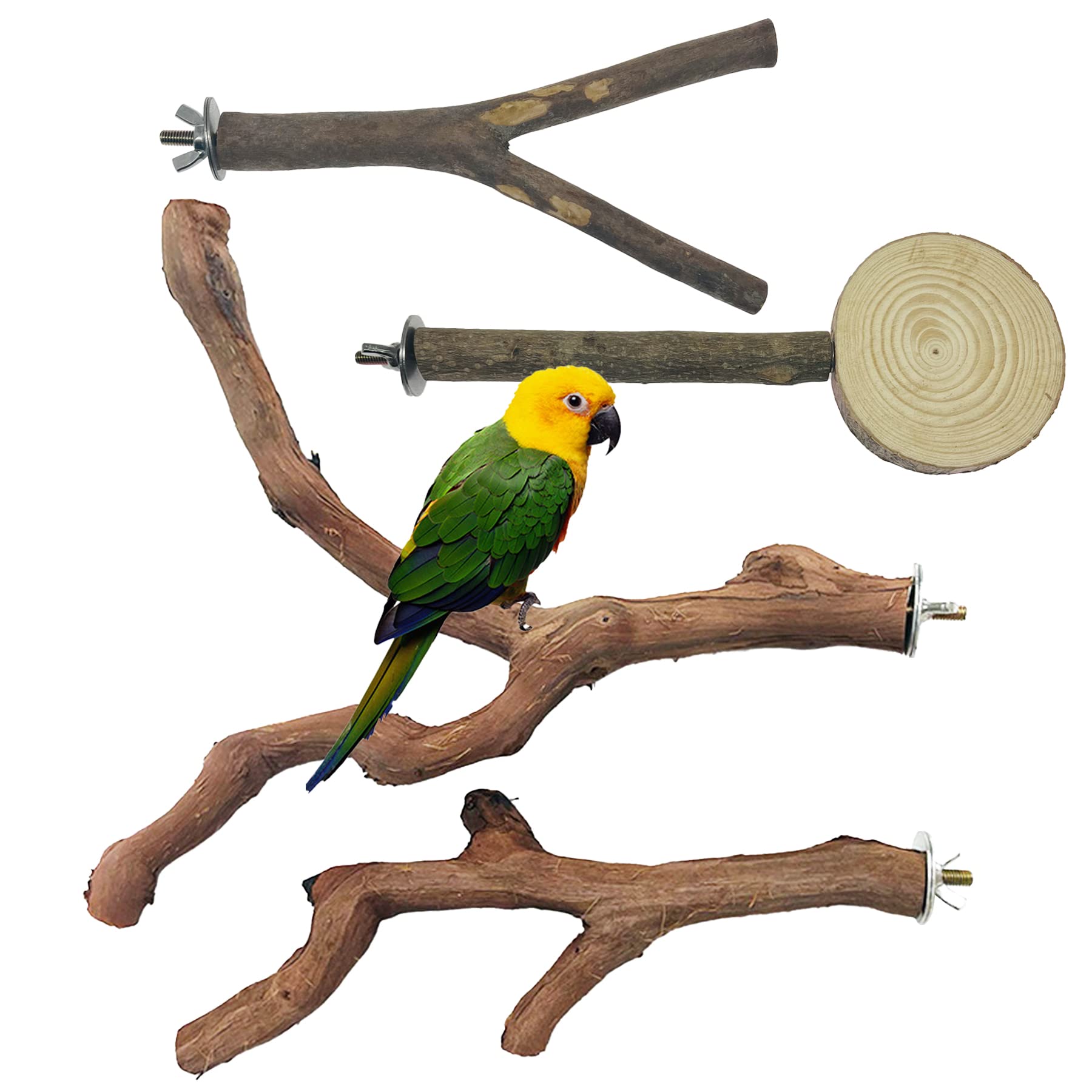 Allazone 4-Piece Natural Wood Bird Perch Platform Set - Parrot & Parakeet Cage Accessories