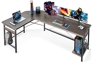 Coleshome 66" L Shaped Gaming Desk, Corner Computer Desk, Sturdy Home Office Computer Table, Writing Desk, Larger Gaming Desk Workstation, Grey Oak