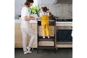MAMIZO Kids Step Stool, Nursery Child Kitchen Standing Step Stool, Toddler Kitchen Height Stool with Safety Handrails Non-Slip Design, Safety Standing Stool in Home Kitchen - Espresso Deep Brown