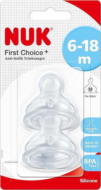 NUK First Choice+ Silicone Teats 6-18 Months Medium Hole 2 Count