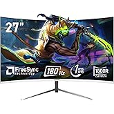 Gawfolk 27 Inch PC Computer Screen,1800R Curved Gaming 180Hz Monitors, FHD1080p 1ms Without Bezel, freesync, 98% sRGB,178 ° Angle View HDMI DisplayPort, Compatible with Wall-Mounted100*100MM-White