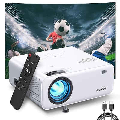Mini Projector, EKASN Creative E450 Portable Video Projector works for iPhone, 5500Lux 1080P HD and 200&amp;#39;&amp;#39; Supported Phone Projector
