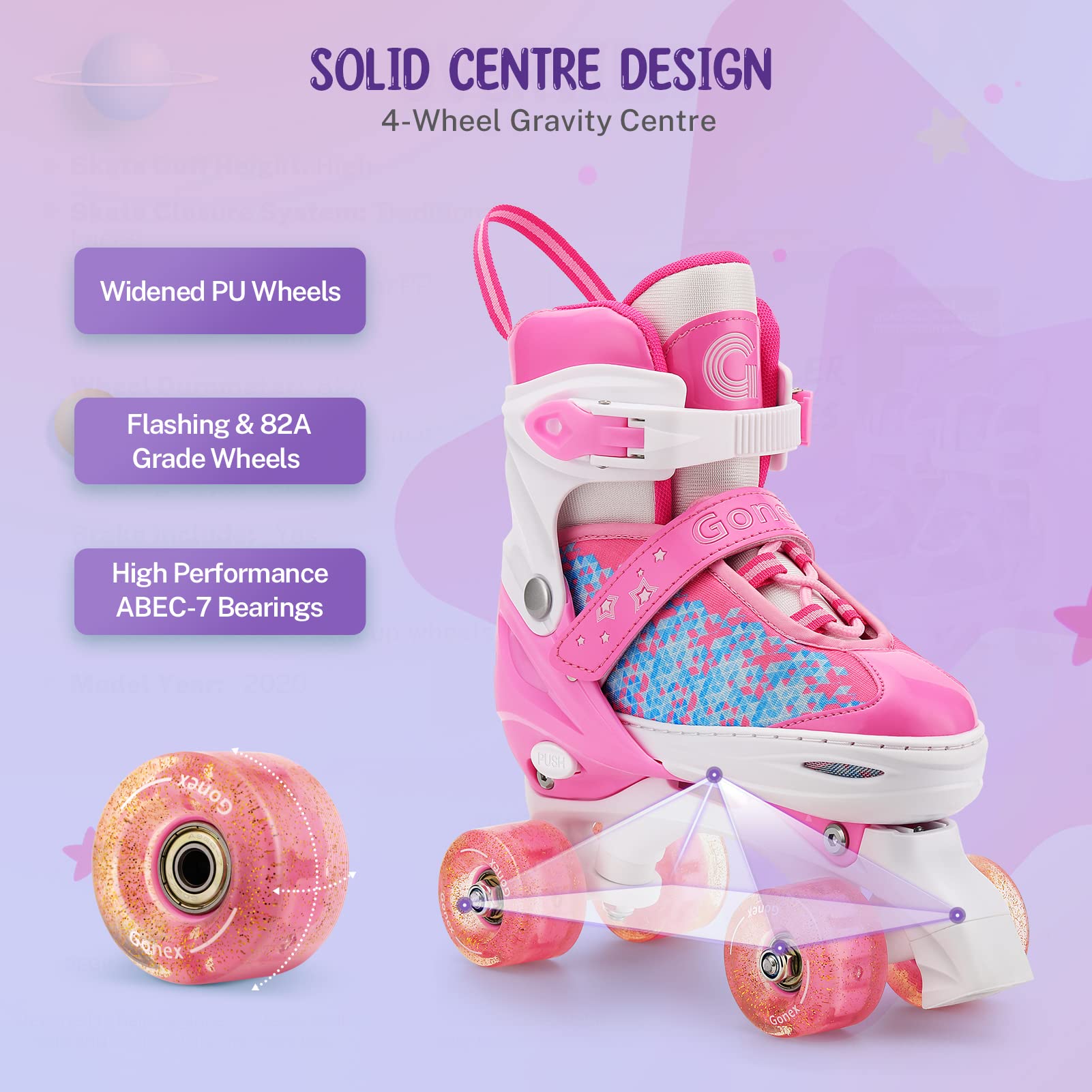 Gonex Verstellbar Rollschuhe, Leuchtenden Rädern Roller Skates für Mädchen Jungen Kinder Erwachsene (S (31-34) EU, ROSA) 4