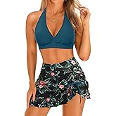 Yonique Womens High Waisted Bikini with Skirt Two Piece Swimsuit with Tummy Control Halter Bathing Suit