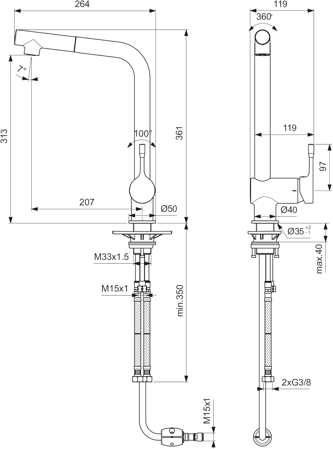 Ideal Standard BC176AA Ceralook Kitchen Tap High Spout, Chrome, Una funzione - Image 5