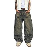 QGRSWBC Mens Wide Leg Jeans Super Baggy Pants Y2k Loose Fit Denim Jeans Skater Trousers Streetwear