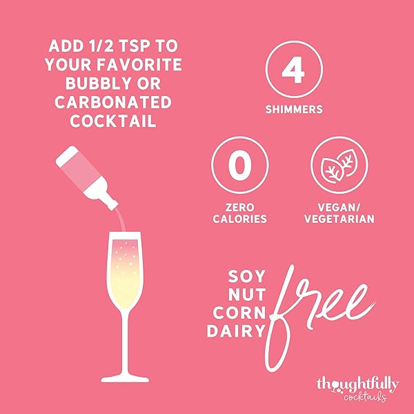 THOUGHTFULLY COCKTAILS, CHAMPAGNE SHIMMER GIFT SET, ADD SHIMMER TO CHAMPAGNE, PROSECCO OR CARBONATED BEVERAGES WITH RASPBERRY, BLUEBERRY, LIME, AND BLACKCURRANT COCKTAIL DRINK SHIMMERS, SET OF 4