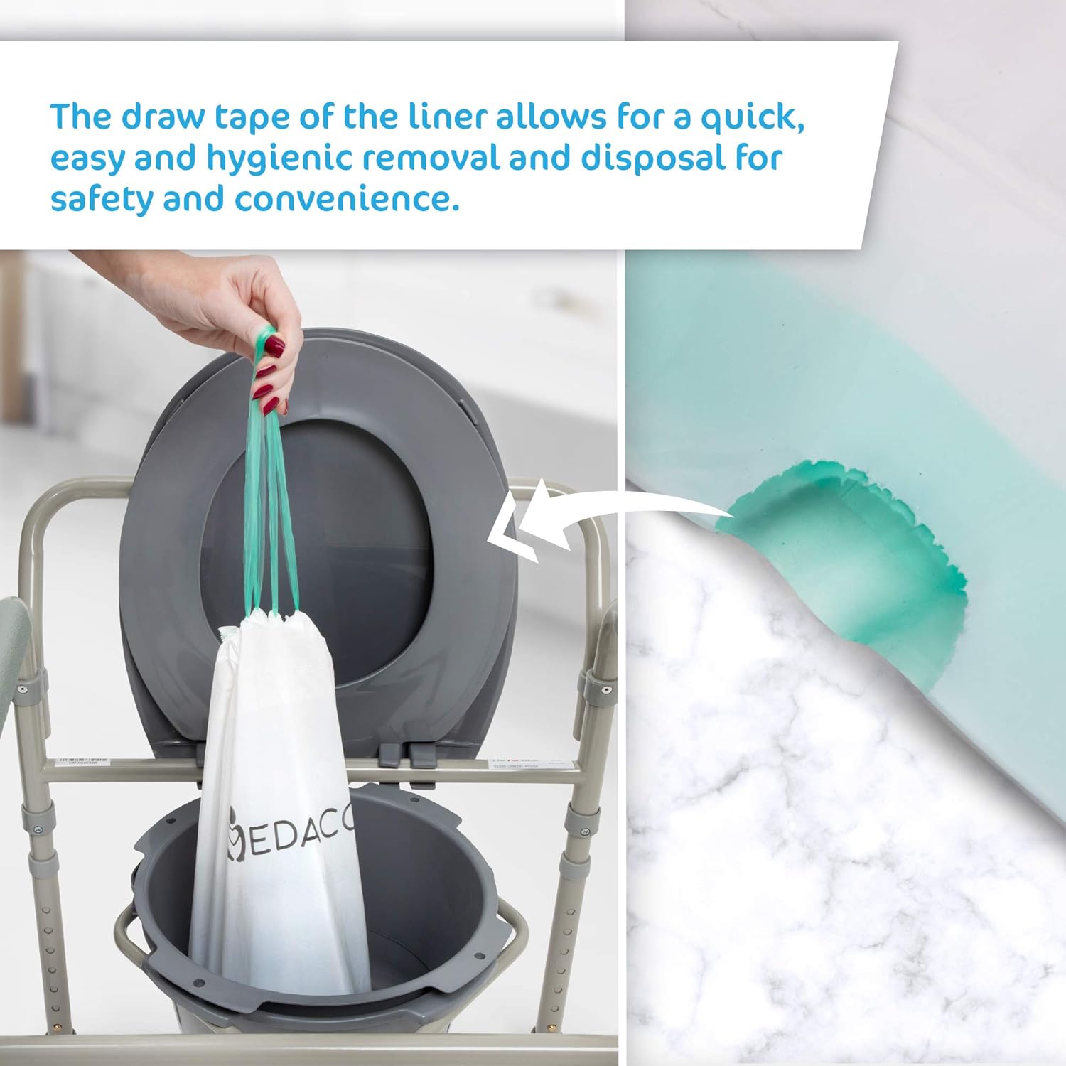 Bedside Commode Liners with Absorbent Pad Disposable 50 Pack - for Elderly, Sick Patients, Nurses - for Potty Chair Liners, Portable Toilet Bags, Buckets, Pails, Bedpans - Leak-Proof, Biodegradable: Health & Personal Care