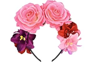 DreamLily Day of The Dead Headband Costume Rose Flower Crown Mexican Headpiece BC40