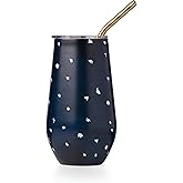Lenox 895732 Blue Bay Dot Pattern Stainless Steel Wine Tumbler With Straw
