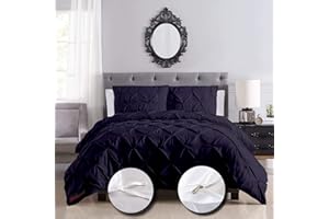 eBeddy Linens 800 TC Soft Egyptian Cotton Oversized King 120x98 Size 3-Pieces Pinch Pleated Pintuck Duvet Cover with Corner Ties & Zipper Closure Durable and Fade Resistant Navy Blue