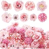 63 Pieces Mini Pink Fake Rose Flowers for Crafts, Small Roses Artificial Flowers Silk Fabric Crafts Flower DIY Faux Rose Flower Head for Birthday Bridal Shower Wedding Cake DIY Home Party Decorations