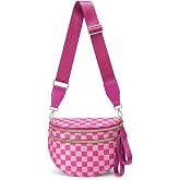 Jooniter Checkered Crossbody Bag Nylon Bum Bags for Women Spacious Handbags Checkered Purse Fanny Packs with Shoulder Strap