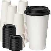 RACETOP Coffee Cups with Lids 16 oz 100 Pack, Disposable Paper Cups with Lids, To Go Hot Cups for Home/Office