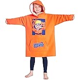 Naruto Fleece Hoodie Blanket for Boys and Teenagers - One Size Kids Oversized Hoodie with Sherpa Lining Gifts for Boys Orange