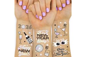 xo, Fetti New Years Eve Party Supplies Tattoos - 42 Foil Styles | Disco NYE Party Favors, Happy New Year Decorations, NYE 2026 Decor