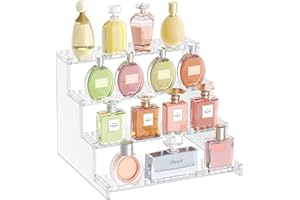 Lifewit 4 Tier Clear Display Riser Stand with Decorative Secure Fences, Tool-free Assembly, Plastic 12 Inch Perfume Organizer, Display for Figures, Cupcake, Dessert, 1-pack