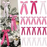 CEELGON 24 Pcs 3 Sizes Pink Satin Bow Decor Long Ribbon Bows for Room Wall Christmas Tree Ornaments for Garland Holiday Birthday Wedding Party Bridal Shower Decorations (Pink Tones)