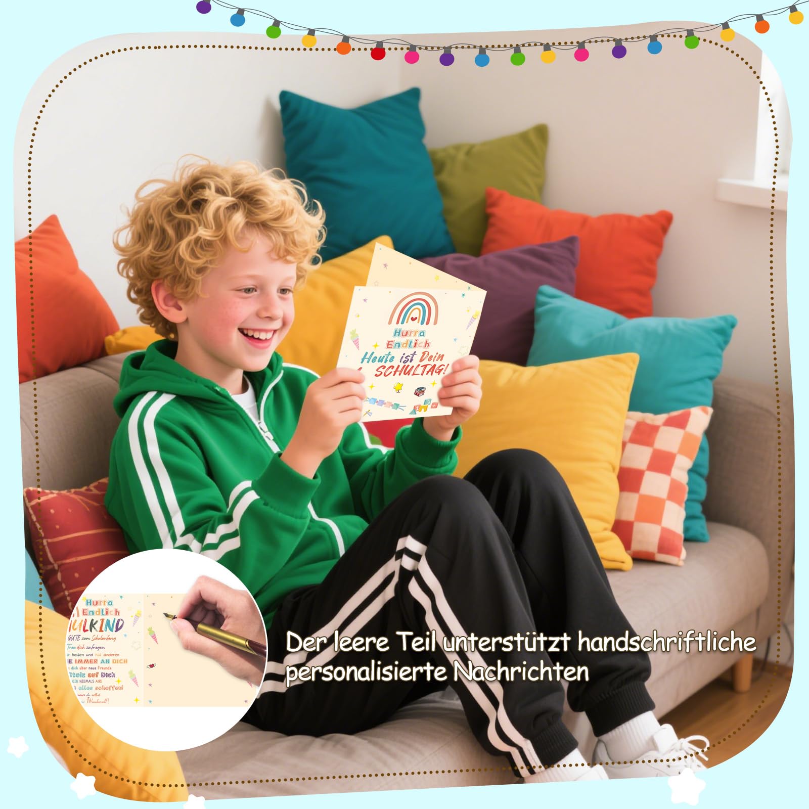 KUPITM6 Rechenkette Geschenk Einschulung Jungen, Glücksbringer Schulanfang Junge, Schlüsselanhänger Glücksbringer Schultüte Füllung, Schulanfang Geschenke mit Grußkarte Geschenkbox 4