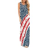 For G and PL Womens 4th of July Maxi Dress American Flag Sleeveless Long Dress with Pockets
