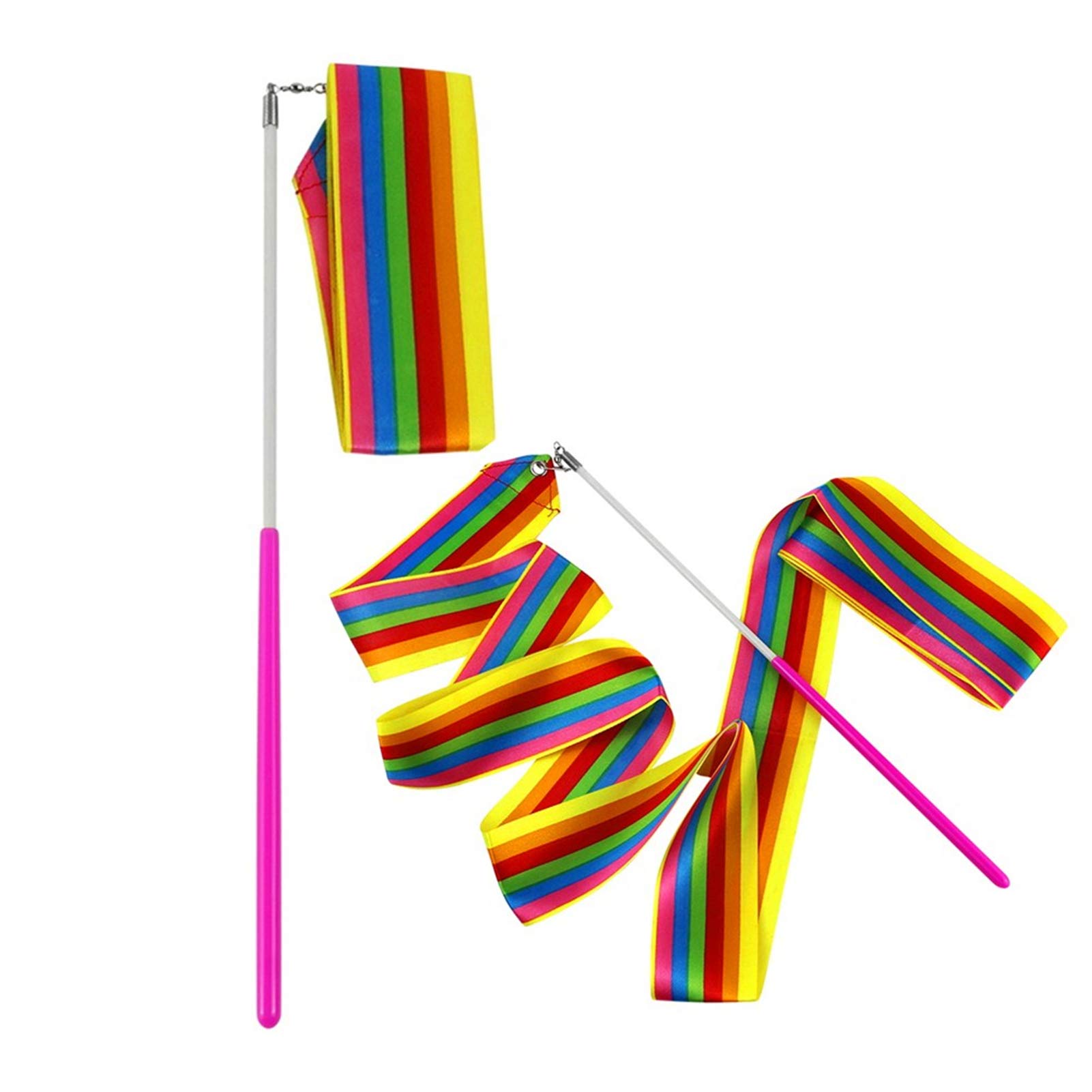 MUROAD 10 Pieces 2 Meter Art Gymnastics Rhythmic Ribbon Twirling Baton Rod,Gym Dance Ribbon Streamer and Stick for Children,Rainbow