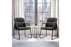 DUMOS Leather Guest Chairs Set of 2,Waiting Room Chair with Sled Base Padded Arm Rest for Meeting Conference Office Home