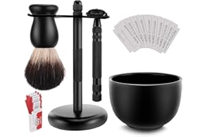 PERPRO Amazing Safety Razor Shave Kit - Mysterious Black Men's Shaving & Grooming Sets - Butterfly Open Safety Razor,Friendly Brush,Great Shaving Stand,Shaving Soap Bowl, Super Stainless Blades