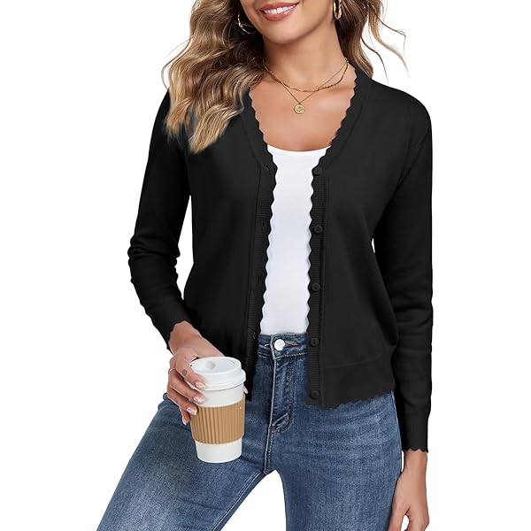 Cielo Women's Long Sleeve Cardigan – Solid Color, V-Neck, Decorative Sleeve Buttons, Regular Fit - View #6