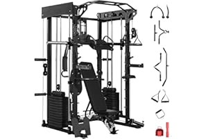 MUSEPT Smith Machine with Chest Fly & Leg Press, All-in-One Home Gym Power Cage with Weight Stack, Bench and Full Accessory Kit for Total Body Strength Training for Beginners